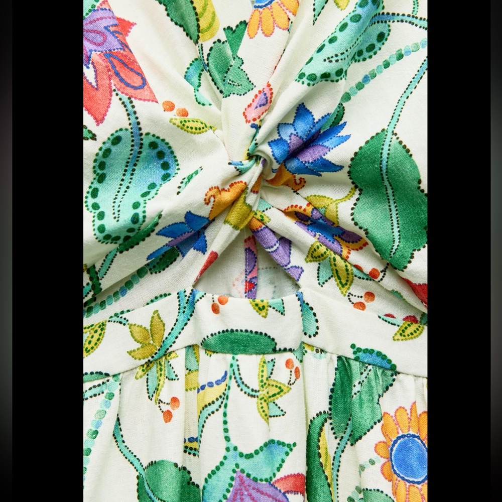 PRINTED LINEN BLEND KNOTTED DRESS - Picture 15 of 16